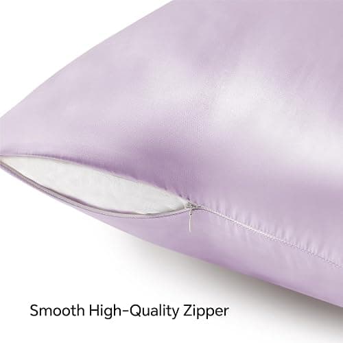 BEDELITE Satin Pillowcase with Zipper 2 Pack, Lavender Pillow Cases Standard Size, Super Soft and Cooling Similar to Silk Pillow Cases, Gift for Women Men(20x26 Inches) thumbnail 5