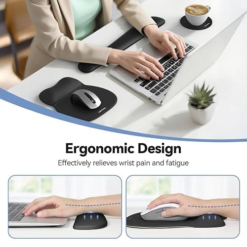 TECKNET Gel Mouse Pad Set with Wrist Rest and Keyboard Wrist Rest, Ergonomic Mousepad Rests with Non-Slip PU Base for Pain Relief, Computer, Laptop, Office & Home thumbnail 2