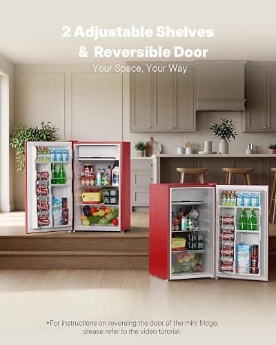 Upstreman 3.2 Cu.Ft Mini Fridge with Freezer, Red-BR321 | Adjustable Thermostat, Energy Saving, Low Noise, Reversible Door, Small Refrigerator for Dorm, Bedroom, Office thumbnail 7