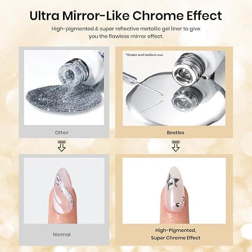 Beetles Gel Liner Nail Polish Set 10ml, 4 Pcs Nail Art Liner Gold Glitter Silver Black White Gel Polish Kit, 3D Mirror Gel Painted Glossy Swirl French Chrome Effect Nail Design Gift for Women thumbnail 4