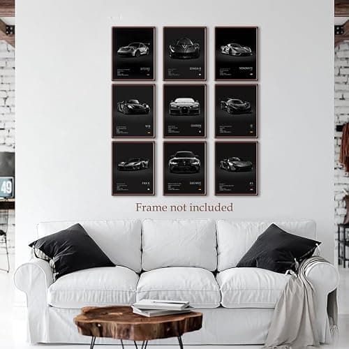 CSLGQGV Car Poster Vintage Racing Car Wall Art Supercar Canvas Prints Painting For Men Room Pictures Guys Dorm Room Aesthetics Decor Bedroom Office (Unframed,8×10inch,9pcs) black thumbnail 3