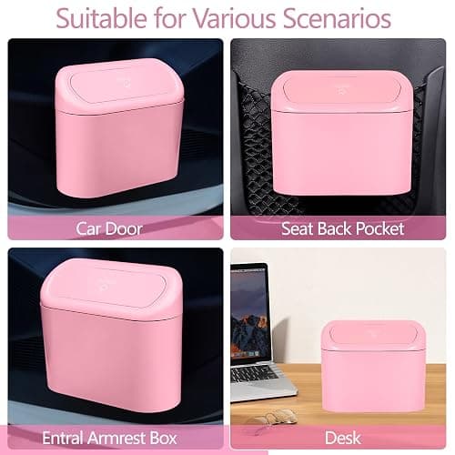NBTEPEM Pink Car Trash Can with Lid, Mini Auto Garbage Can with 30 Trash Bags, Leakproof Automotive Garbage Container Bin, Multipurpose Organizers and Storage for Car, Home, Office (Pink) thumbnail 7