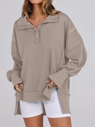 ANRABESS Sweatshirts Oversized Loose Button Up Henley Pullover Top thumbnail 3