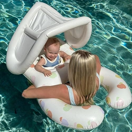 Sunnylife Float Together Baby Seat with Canopy | Inflatable Infant Pool Float, Soft Leg Cradles & Headrest | Non-Toxic Phthalate-Free PVC | Fits 24–33 lbs | Apple Sorbet thumbnail 3