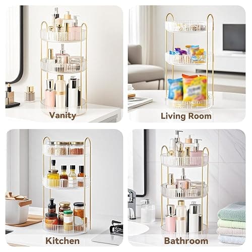 360° Rotating Makeup Organizer for Vanity, 3 Tier Perfume Organizers Skincare Organizers and Storage for Bathroom Countertop, Spinning Cosmetic Organizer for Bedroom Dresser Counter, Clear thumbnail 8