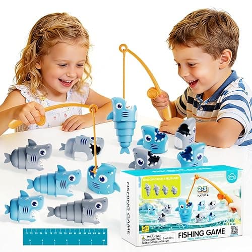 MINGKIDS Shark Fishing Game for Kids - Preschool Math Games for 3 Year Olds, Toddler Fine Motor Learning Toys, Fun Family Board Games for Boys and Girls Ages 3-5 - Image 1