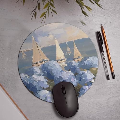 KDHTY Coastal Blue Hydrangea Light Blue Mousepad,Girly Floral Mouse Pad Aesthetic Desk Accessories,Summer Travel Mouse Pad with Non-Slip Rubber Base,Coastal Desk Accessories for Women,8.7x8.7 in thumbnail 4