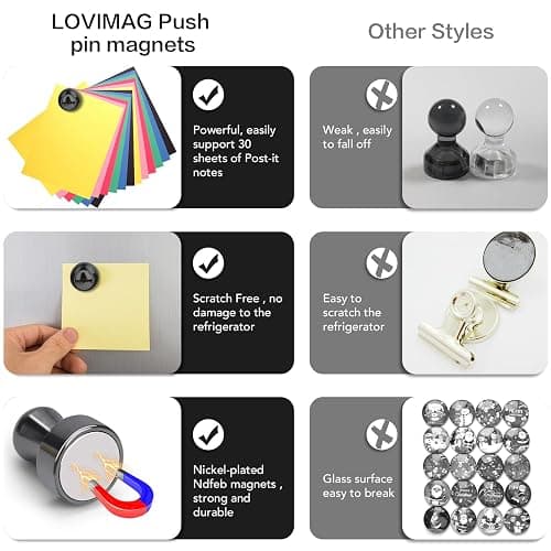 LOVIMAG Fridge Magnets 12Pcs Refrigerator Whiteboard Small Strong Magnet Classroom Kitchen Accessories Decorative Locker Set Decor Must Haves Office Calendar Refrigerador Magnetic Cute Crafts Black thumbnail 4