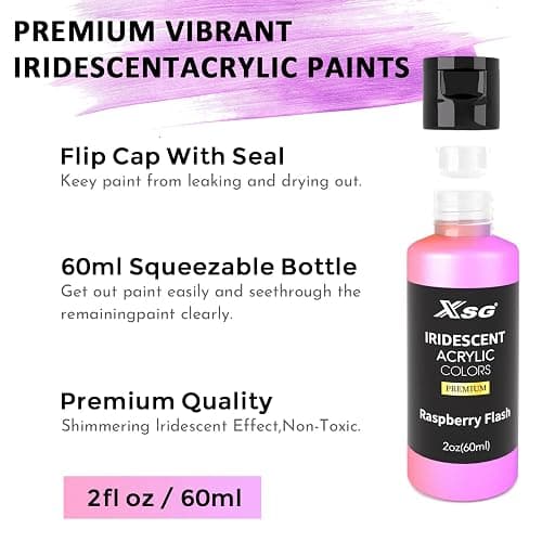 24 Color Iridescent Acrylic Paint 60mL - Superior Coverage, Blendable, Fast Drying Versatile Craft Paint for Canvas, Wood, Rock, Fabric & Holiday Decor thumbnail 2