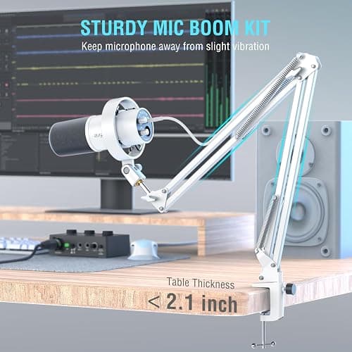 FIFINE Dynamic Microphone with Boom Arm, Studio Vocal XLR Microphone, Podcast USB Mic Kit for PC with Mute Button, Volume Knob, Headphone Jack, for Streaming Recording-AmpliTank K688CT White thumbnail 2