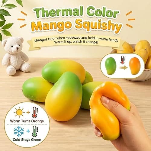 2 Packs Crunchy Mango Squishy Toys, ASMR Crunchy Squishy Stress Ball | Soft Color Changing Squishy Mango with ASMR Crunchy Sound, Portable for Office/Desk/Travel, Party Favor, Gifts for All Ages thumbnail 4