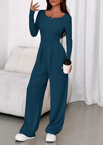 PRETTYGARDEN Jumpsuits for Women Dressy Casual 2026 Fall One Piece Outfits Long Sleeve Wide Leg Pants Romper Fashion Clothing thumbnail 2
