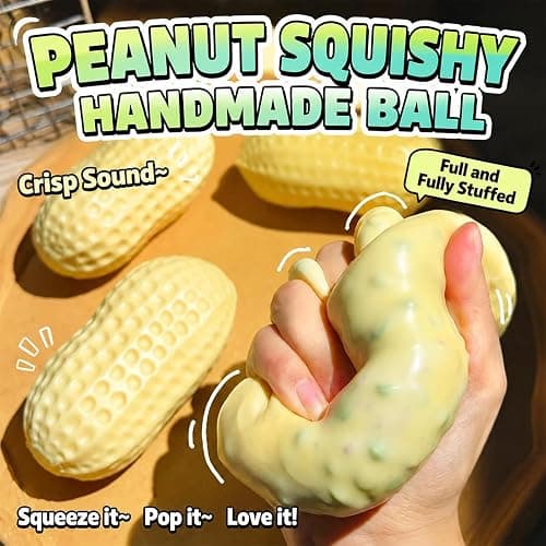 Crunchy Peanut Squishy Toys, Squeeze Fidget Toys for Stress Anxiety Relief | Peanut Squishy Crunchy Realistic Food Shaped Stress Balls, Soft Slow Rising Squishy Party Favors Birthday Gifts Adults Kids thumbnail 3