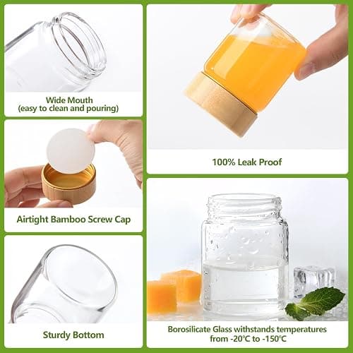 BPFY 12 Pack 2oz Glass Shot Bottles with Caps, 60ml Borosilicate Glass Juice Shot Bottles, Dishwasher & Freezer Safe, Reusable Wellness Ginger Shot Glass with Lids for juicing ginger shots thumbnail 4