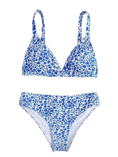 SOLY HUX Girl's Floral Print Bikini Set V Neck Spaghetti Strap Bathing Suit Two Piece Swimsuit - Image 1