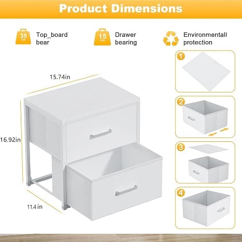 Smoproper 2 Pack Stackable Storage Drawers, Closet Drawers, White | Closet Organizers and Storage Dresser for Closet with Fabric Drawers Ideal for Bedroom & Dorm Storage Clothes Storage thumbnail 2