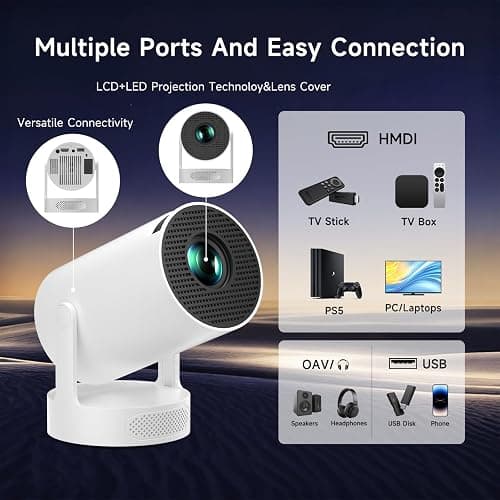 SGV Smart Mini Projector for Bedroom, 4K Support, Portable Outdoor Projector with Android 12, WiFi and Bluetooth 5.2, Auto Keystone, for Home Theater Outdoor Movie thumbnail 5