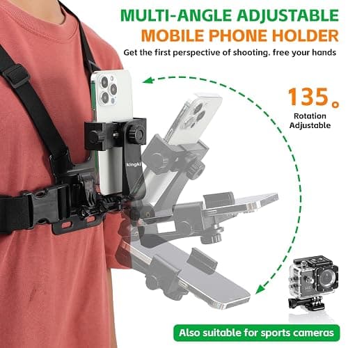 KINGKI Mobile Phone Chest Strap Harness Mount Head Strap Holder Kit for POV/VLOG,Cell Phone Clip Compatible with iPhone,Samsung,GoPro Hero 12, 11,10, 9, 8, AKASO,DJI Osmo,and Action Cameras… thumbnail 5
