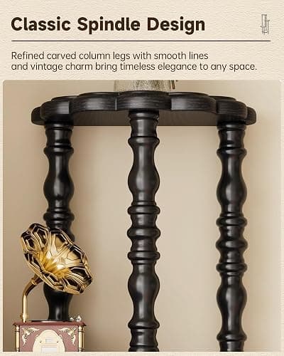 NKGIAG Vintage Corner Shelf 4-Tier, Solid Wood Display Shelf Mid Century, Unique Handcrafted Antique Display Rack, Freestanding Corner Bookshelf with Spindle Legs for Living Room Bedroom, Black thumbnail 4