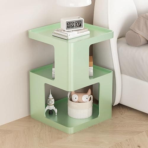 BAOGELIYA Metal Small Nightstands, Modern Side Table with 3 Tiers Storage, Green End Table for Couch, Living Room Bedroom, Bedside Tables No Assembly Required thumbnail 6