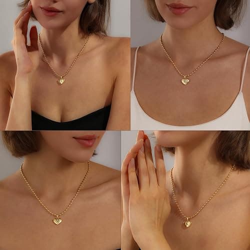 KISSCLOUD Heart Initial Necklaces for Women 14K Gold Silver Dainty Letter Charm Necklace Cute Bubble Personalized Name Pendant Ball Chain Necklace Non Tarnish Trendy Jewelry Gift thumbnail 4