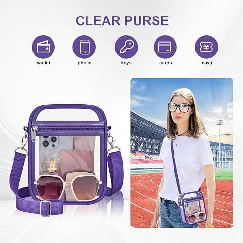 UEASE Clear Bag for Stadium Events, Small Women's Clear Purse | See-Through Crossbody Bag with Removable Shoulder Strap for Concerts, Game Days and Festivals thumbnail 4