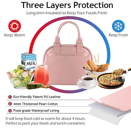 yookee home Lunch Bag Women Insulated Lunch Box for Adults Cute Pink Lunch Tote Bag for Women Preppy Lunchbox Lunch Bag for Adults Work thumbnail 3