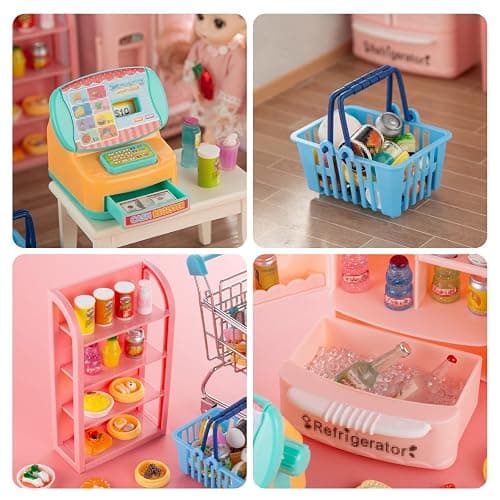 164Pcs Mini Shopping Cart Basket Miniature Food Drink Toy Supermarket Metal Handcart Trolley DollHouse Store Grocery Accessories Kitchen Play Game Party Model Shelves Cash Register Refrigerator Fridge thumbnail 7