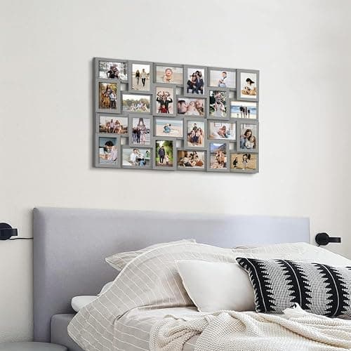 J.M.Deco Collage Picture Frames for Wall 24 Slots, Reunion Friends Family Memory Large Photo Frame Selfie Gallery Puzzle Collage Wall Hanging for 4x6 Photo | Grey thumbnail 5