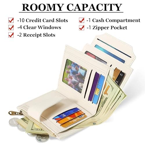 Airkit Small Wallet Women RFID Blocking Soft Leather Bifold Compact Card Holder Wallet for Women with Zipper Coin Pocket 4 ID Window thumbnail 2
