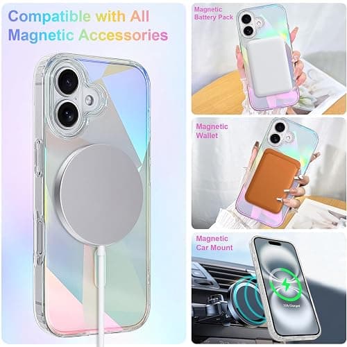 Heaofei Cute Case for iPhone 16 Plus Case, Iridescent Geometry | Compatible with Magsafe, Clear Aesthetic Girly Sparkly Bling Magnetic Protective Phone Cover for Women Girls thumbnail 3