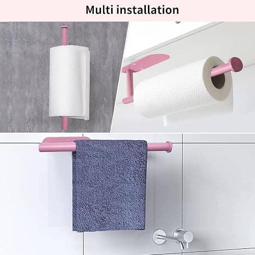 YeeBeny Pink Paper Towel Holder - Self Adhesive or Drilling, Under Cabinet or Wall Mounted thumbnail 5
