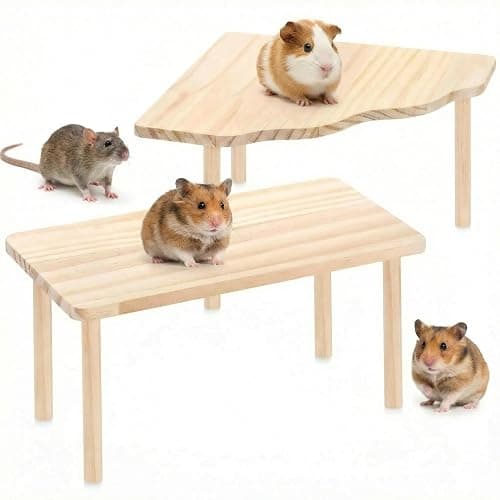 Hamster Platforms, 2 Pcs Wooden Hamster Stand and Table, Modular Playground & Hide for Hamster Cage Accessories for Dwarf Syrian Hamsters Gerbils Mice Degus Small Pets - Image 1