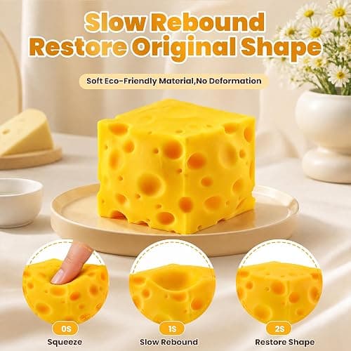 Big Cheese Squishy, 4.3" Jumbo Cheese Cube Block Squishy Toy, Giant Slow Rising Sensory Fidget Squeeze Toy, Easter Basket Stuffers, Large Stress and Anxiety Relief Toy for Adults & Teens thumbnail 6