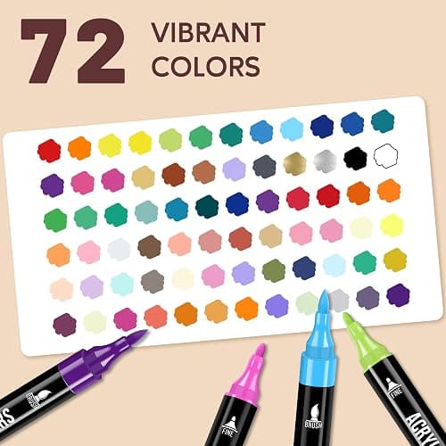 Pagather Acrylic Paint Markers, 72 Colors Dual Tip Fine & Brush Pens Set | For Rocks, Fabric, Wood, Glass & More, Perfect for DIY Crafts and Creative Art Projects with Bright, Smooth and Quick-Dry Ink thumbnail 3