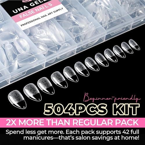 UNA GELLA Short Almond Nail Tips 504PCS Short Fake Nails Soft Press Ons | Gel Nail Tips Pre Shaped Almond Shape Home Nail Extension Full Cover, 12 Sizes Acrylic Gelly Tips thumbnail 9