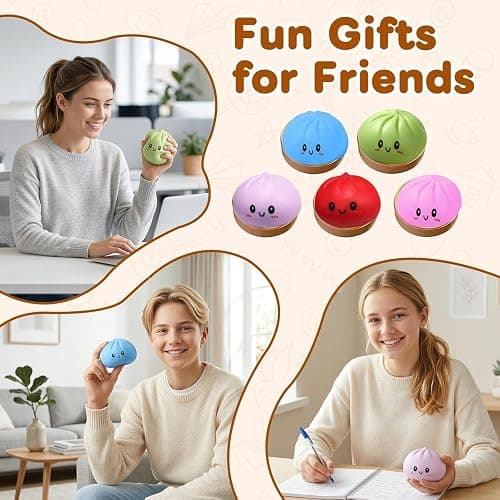 Glitter Dumpling Squishy, Dumpling Squishy Mystery Box, Soft Squeeze Dough Ball for Stress Relief, Easter Basket Stuffers, Stretchy Bun with Mini Food Steamer Desk Fidget Toy for Adults (White) thumbnail 7