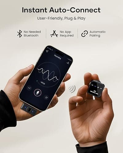 Wireless Lavalier Microphone for iPhone iPad Android With Charging Case 80h Battery Life, Noise Cancellation, 164ft Range Plug-Play Clip On Lapel Mic for Youtube, Video Recording, Vlog, Live Streaming thumbnail 2