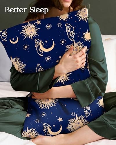 Miss Adola Silk Pillowcase 2 Pack - Cute Pillow Cases 20" x 26" Standard Size Set of 2 for Hair and Skin Smooth Soft Breathable with Hidden Zipper Cooling Pillow Covers for Sleeping, Sun Moon Sign thumbnail 3