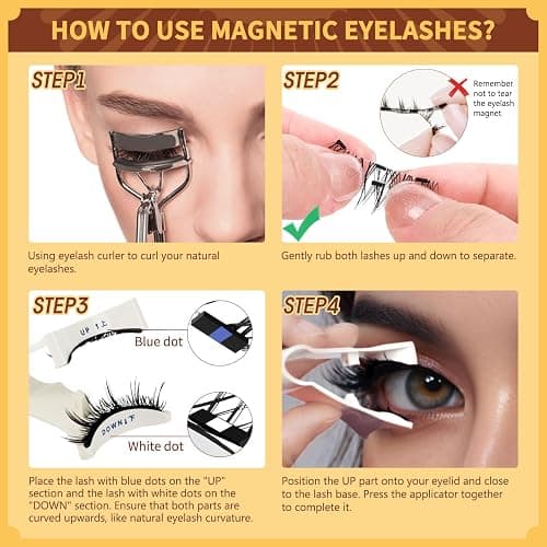 QUEWEL Magnetic Eyelashes 4 Pair Reusable Magnetic Eyelashes with Applicator No Glue Needed Eyelashes Natural Look Lash Clusters Kit Easy to Wear and Remove(4 Pairs-A02) thumbnail 4