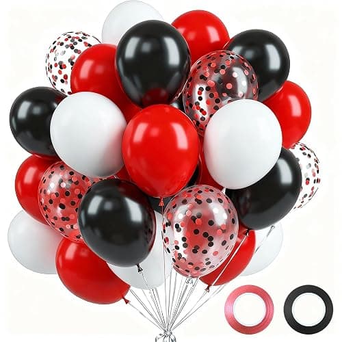 Red and Black Balloons - 60PCS 12 Inch White Pearl,Red,Black,Red Black Metallic Confetti Balloons for Wedding, Birthday, Baby Shower Party Decor - Image 1