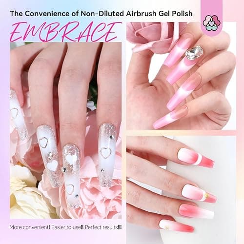 SAVILAND Airbrush Gel Nail Polish: Dilution-Free 24 Colors Airbrush for Nails Non-Acetone for Gradients Nails Blush Nails Layered Nail Art Various Pattern High Color Saturation for Home Salon Kit thumbnail 9