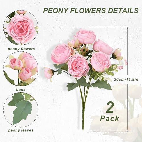 2 Packs Peonies Artificial Flowers, Light Pink Silk Artificial Peonies | Fake Peonies Artificial Peony Flower Bouquets for Centerpiece Table Wedding Party Home Decor thumbnail 4