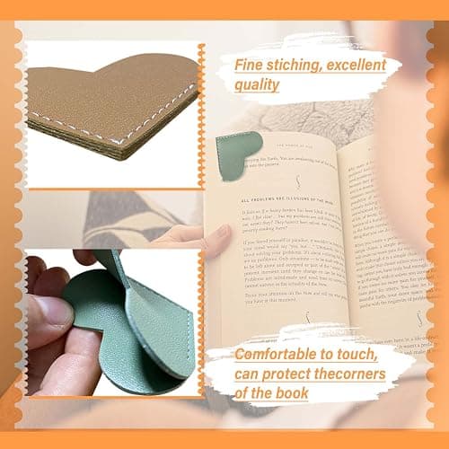 Leather Heart Bookmarks - Winjeto 6 Pieces Cute Corner Page Book Marks for Teachers Students Book Reading Lovers, for School Office Home Supplies (Heart（6pcs）) thumbnail 5