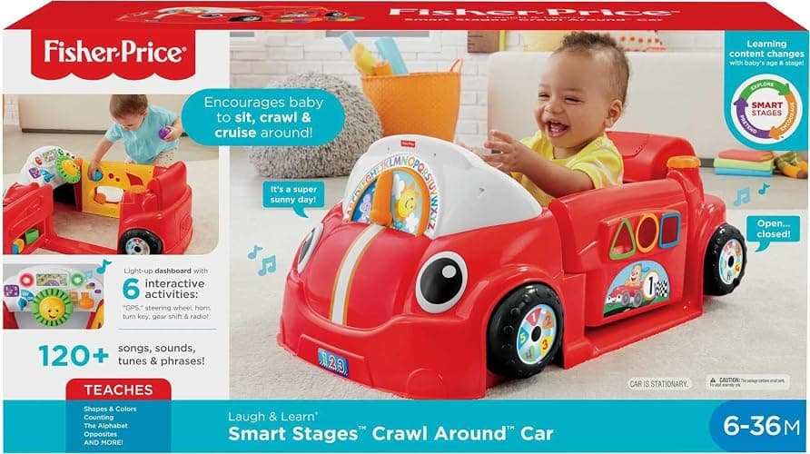 Fisher-Price Baby Toy Laugh & Learn Crawl Around Car Red Activity Center with Educational Music & Lights for Infants Ages 6+ Months (Amazon Exclusive) thumbnail 6