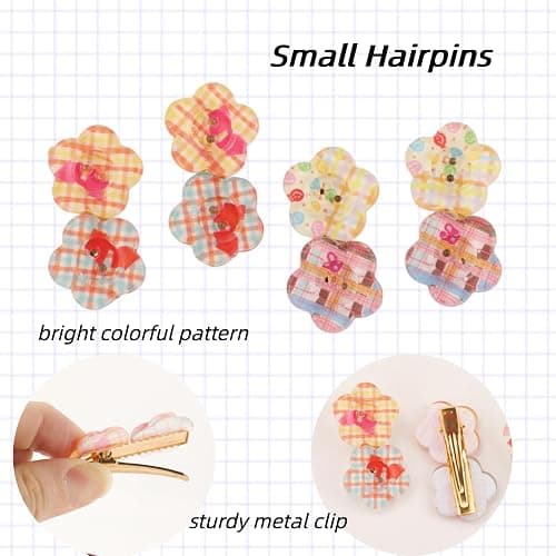 4Pcs Cute Jelly Colorful Flower Button Hair Clips for Women ，Preppy Plaid Pattern Duckbill Barrettes, Y2K Hair Styling Accessories for Bangs, Skincare & Daily Hairstyling thumbnail 3