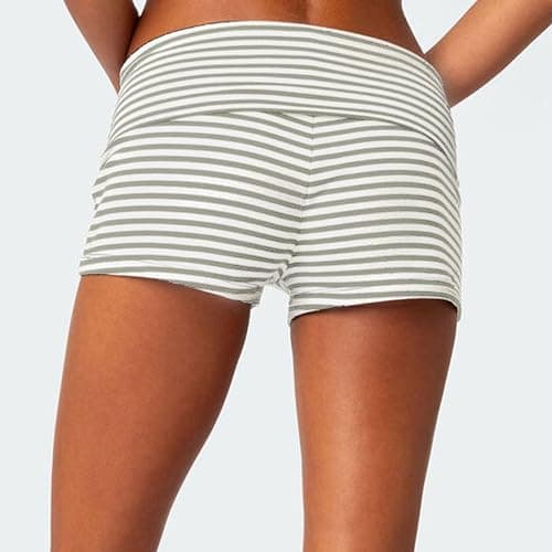 NJWTSDTZ Women Fold Over Yoga Shorts Y2k Low Rise Fitted Lounge Shorts Elastic Flodover Short Micro Pajama Bottoms thumbnail 3
