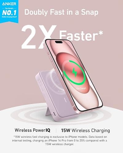 Anker MagGo Power Bank, Qi2 Certified 15W Ultra-Fast MagSafe-Compatible Portable Charger, 10,000mAh Battery Pack with Smart Display & Foldable Stand, For iPhone 16/15/14/13 Only (USB-C Cable Included) thumbnail 2