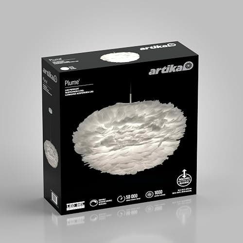artika Plume 13W LED 20" Diameter Feather Pendant Light Fixture, White - Ideal for Bedrrom, Dinning Room, Entry Room, 1000 Lumens, Warm White, Romantic Decor thumbnail 7