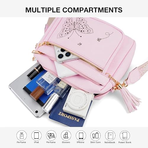 KITEVIUN Crossbody Bag for Women Trendy Leather Crossbody Purse Butterfly Design Shoulder Handbags with Adjustable Strap thumbnail 4